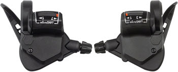 microSHIFT TS38 Thumb-Tap Shifter Set - 7 Speed, Triple, Optical Gear Indicator, Shimano Compatible QBP