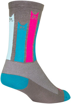 SockGuy Crew Felines Socks - 6 inch, Gray/Pink/Teal, Large/X-Large QBP